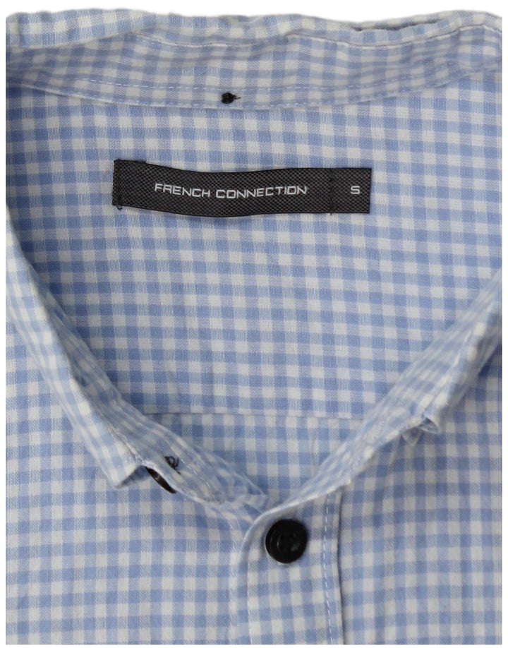 FRENCH CONNECTION Mens Short Sleeve Shirt Small Blue Gingham Cotton