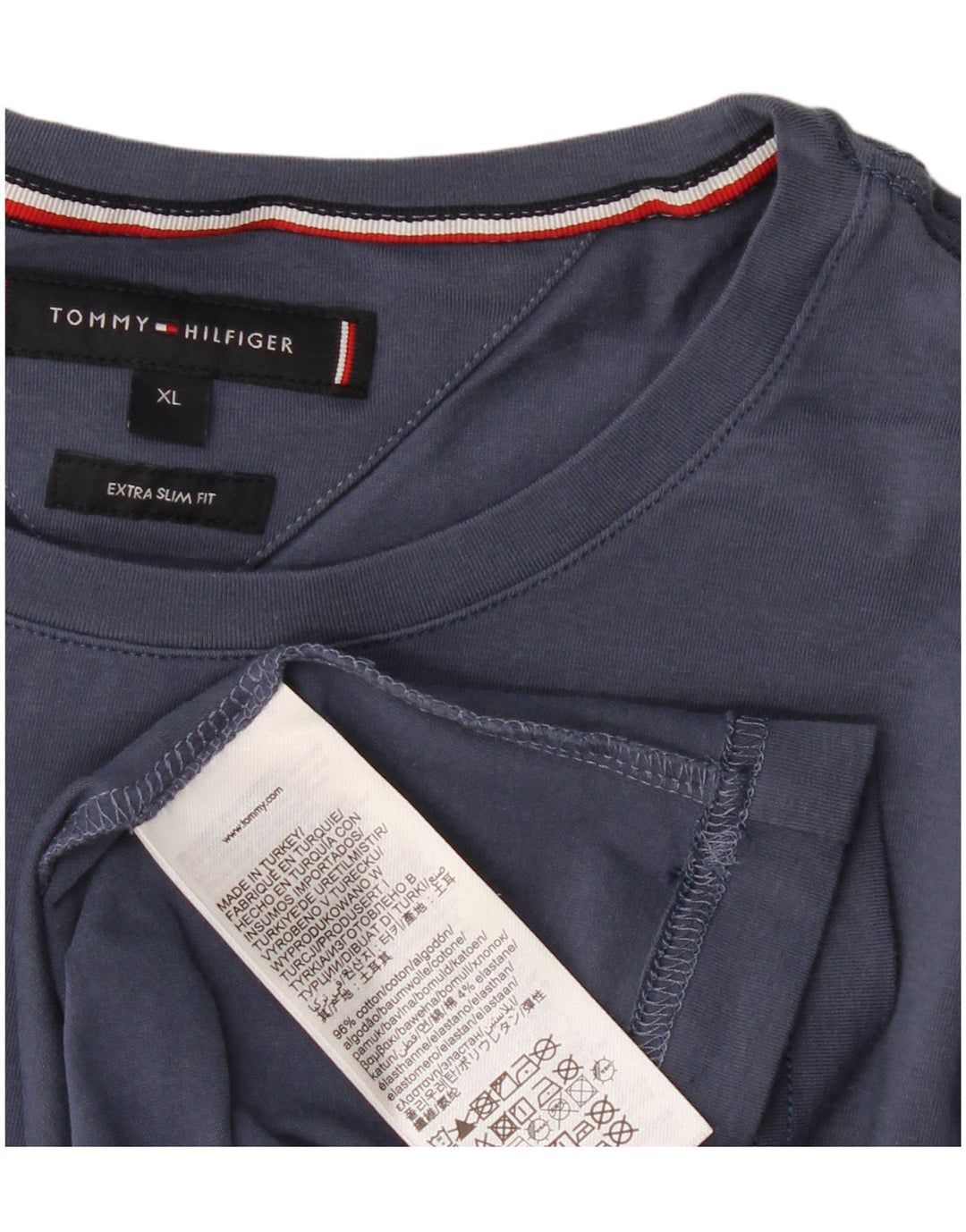 TOMMY HILFIGER Hombre Extra Slim Camiseta Top XL Azul Marino Algodón