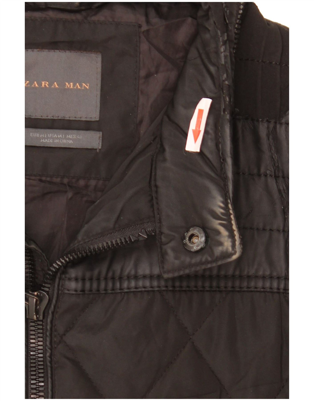 ZARA Hombre Chaqueta Acolchada Con Capucha UK 38 Medium Negro