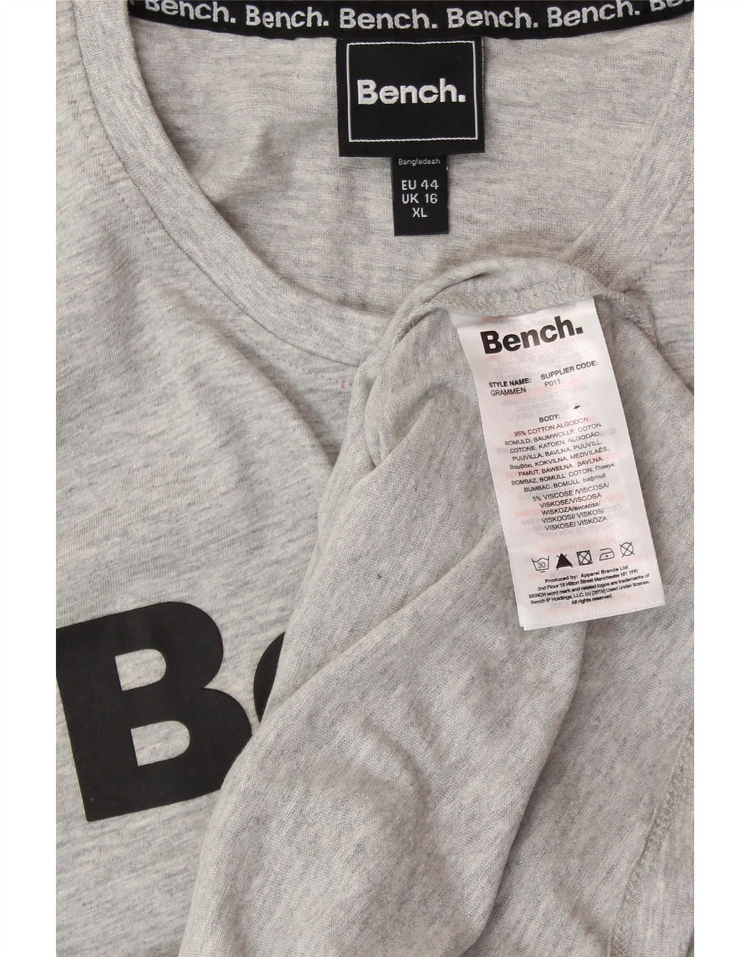 BENCH Camiseta gráfica para mujer Top UK 40 Grande Algodón moteado gris