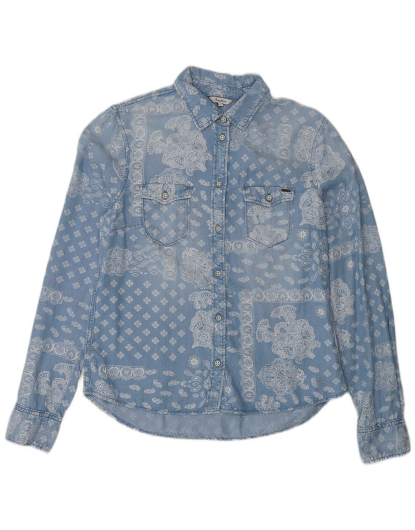 PEPE Jeans Camisa vaquera para mujer UK 44 Large Blue Paisley Lyocell