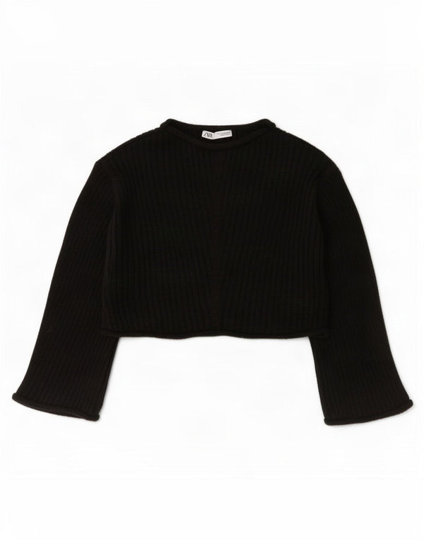 Zara Mujer Crop Oversize Cuello Redondo Jersey Jersey UK 10 Small Negro