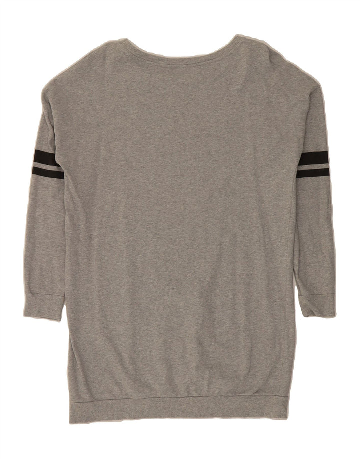 BENETTON Womens Longline Graphic Sweatshirt Jumper UK 14 Medium Grey Vintage Benetton and Second-Hand Benetton from Messina Hembry 