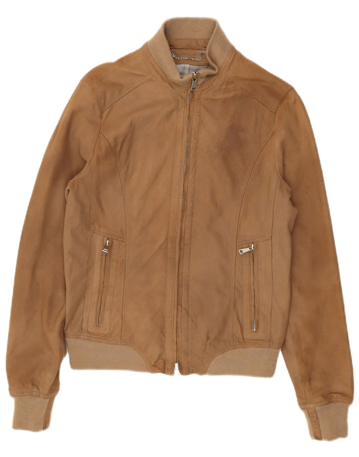 Vintage mujer ante bomber chaqueta IT 42 cuero marrón medio