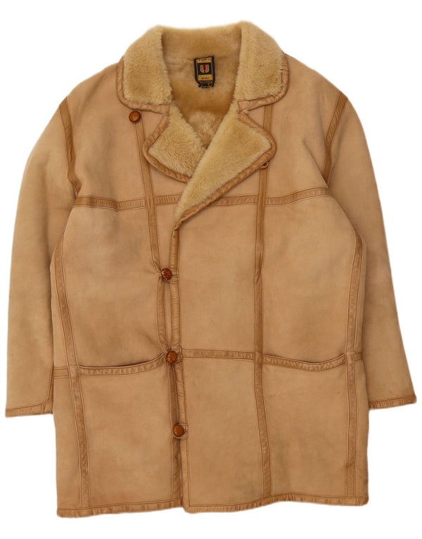 Emanuel Ungaro Abrigo de piel de oveja para hombre UK 38 Medium Beige