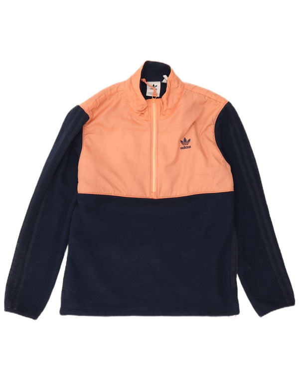 Adidas Mens Zip Neck Fleece Jumper Small Navy Blue Colourblock Polyester
