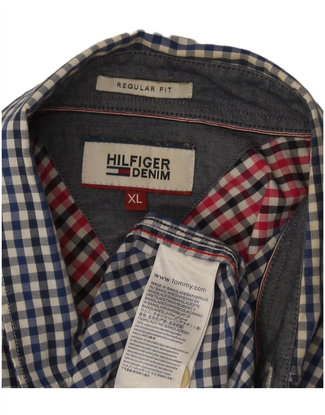 Tommy Hilfiger Camisa de corte regular para hombre XL Algodón a cuadros azul