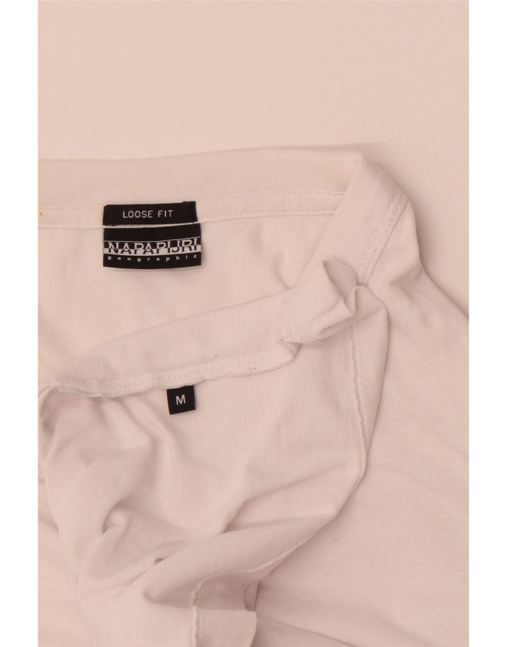 Napapijri Camiseta holgada Geographic para hombre, talla mediana, blanca