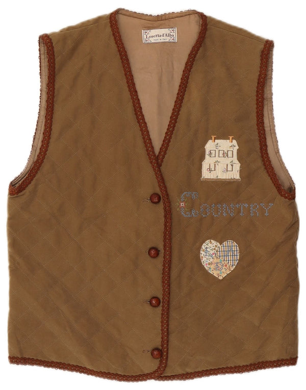 Chaleco acolchado gráfico vintage para mujer IT 44 Algodón marrón medio
