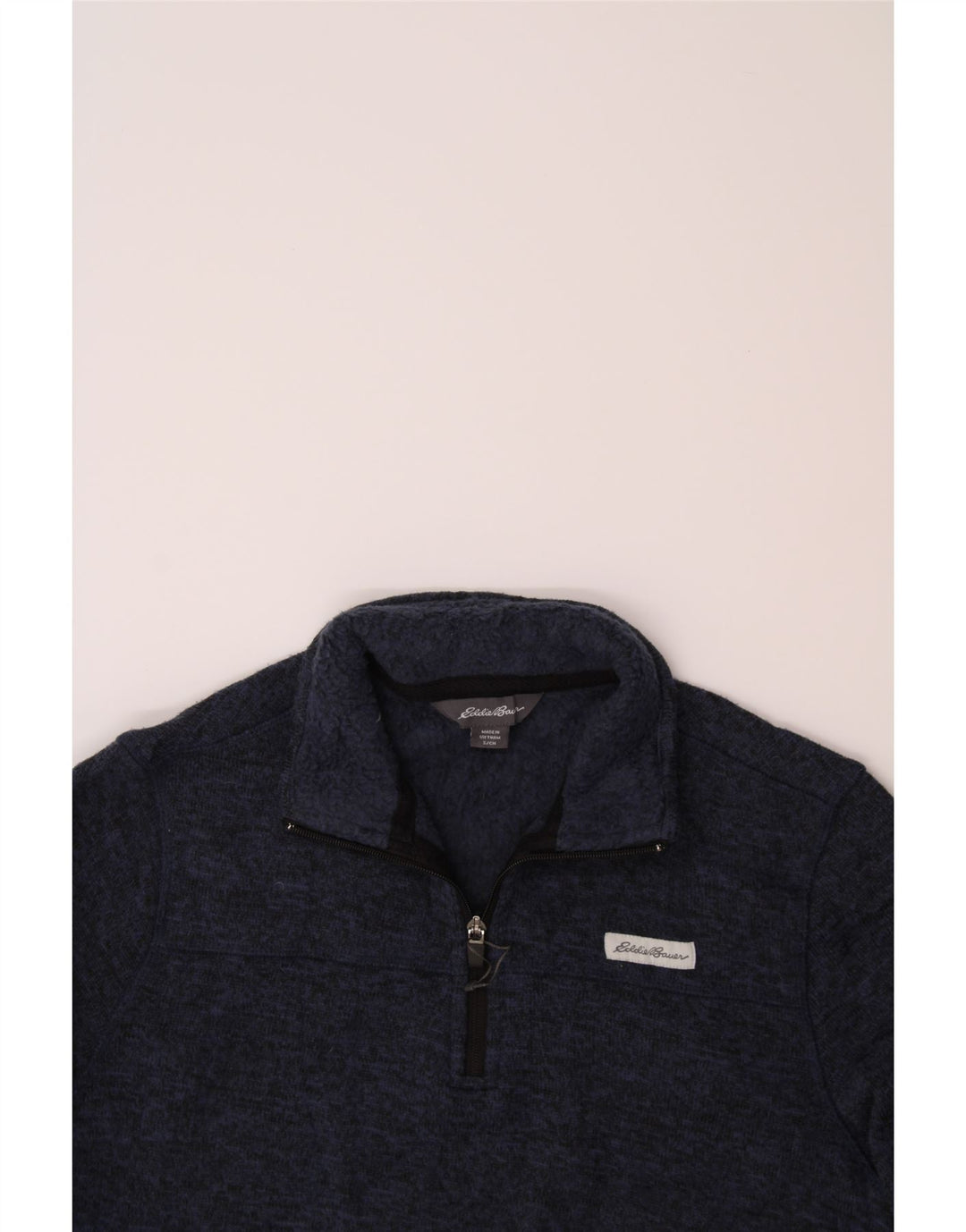 EDDIE BAUER Mens Zip Neck Sweatshirt Jumper Small Navy Blue Flecked Vintage Eddie Bauer and Second-Hand Eddie Bauer from Messina Hembry 