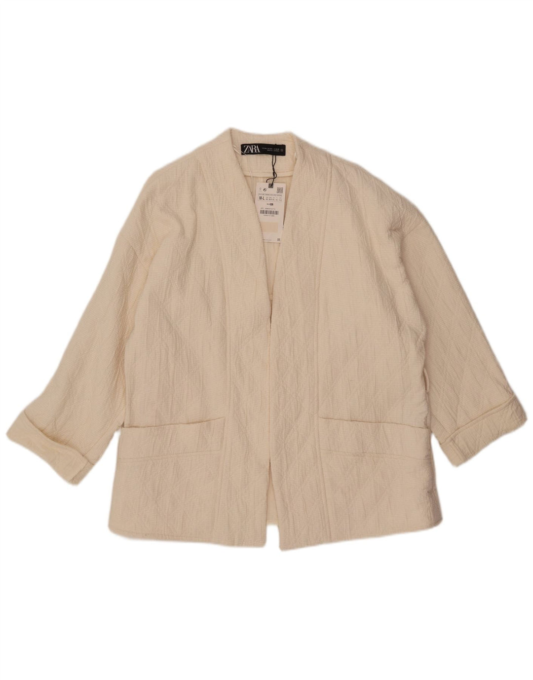 ZARA Chaqueta tipo blazer abierta de manga 3/4 extragrande para mujer UK 40 Medium Off White