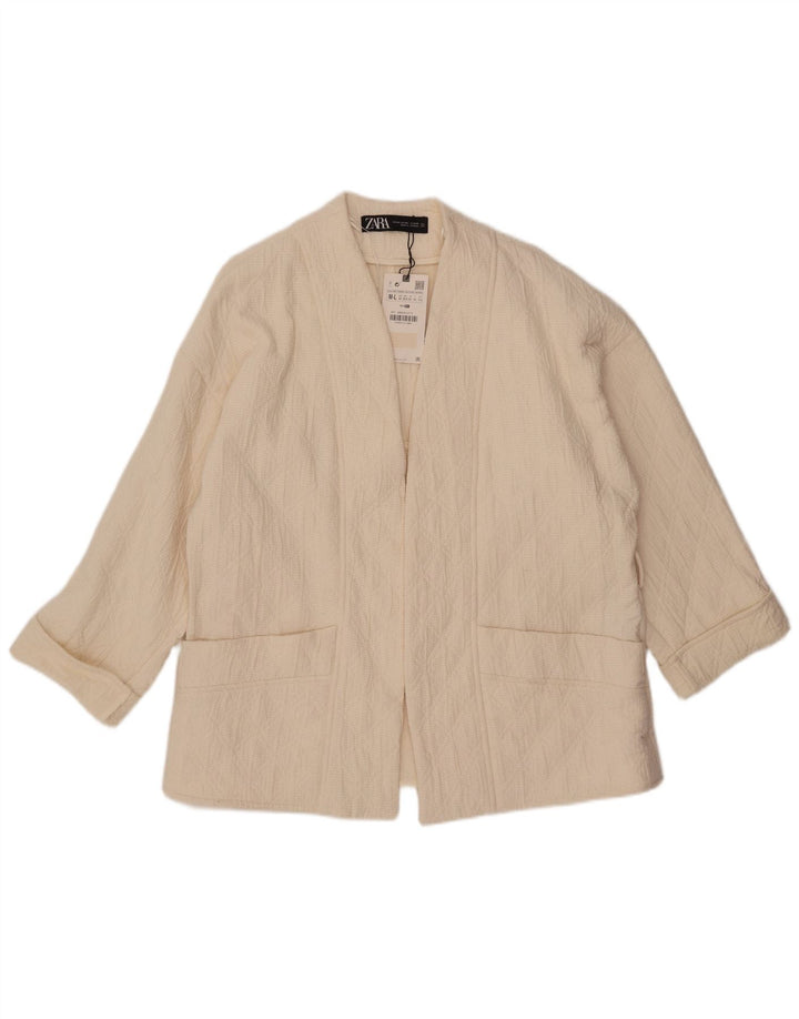 ZARA Chaqueta tipo blazer abierta de manga 3/4 extragrande para mujer UK 40 Medium Off White