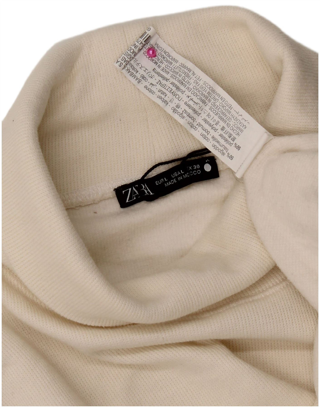 Zara Mujer Top Manga Larga UK 46 Grande Algodón Blanco