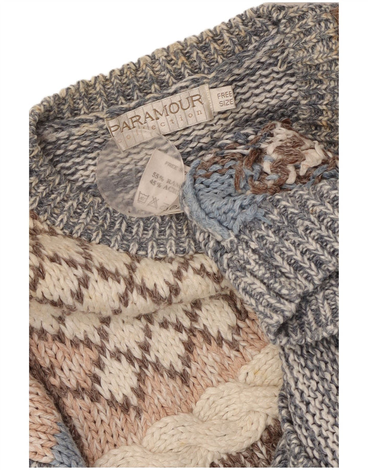 PARAMOUR Suéter tipo cárdigan para mujer Talla única Azul Patchwork Ramio