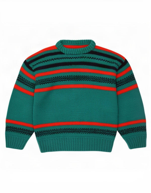 Vintage Boys Crew Neck Jumper Suéter 14-15 Años Verde Rayas