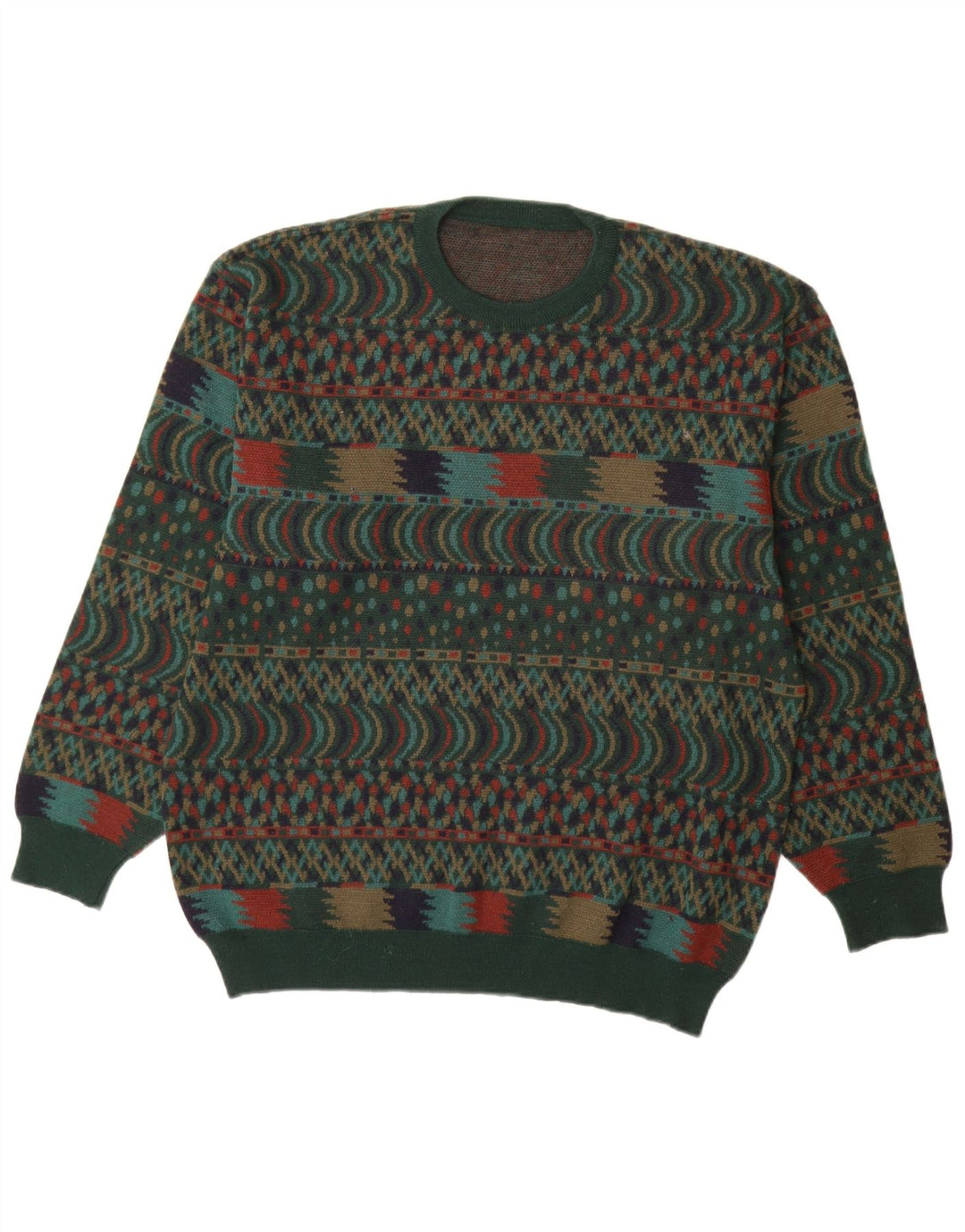 VINTAGE Jersey de cuello redondo para hombre IT 54 XL Lana verde Fair Isle