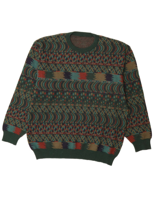 VINTAGE Jersey de cuello redondo para hombre IT 54 XL Lana verde Fair Isle