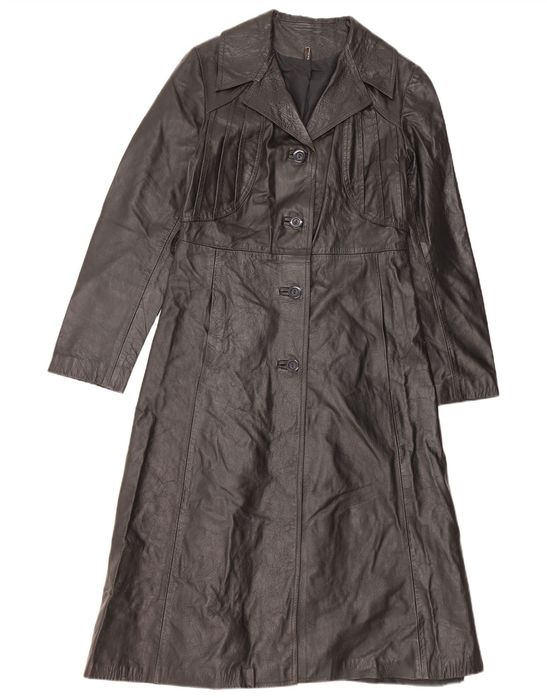VINTAGE Abrigo de cuero para mujer Reino Unido 10 Pequeño cuero negro
