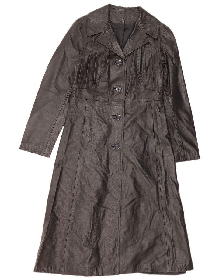 VINTAGE Abrigo de cuero para mujer Reino Unido 10 Pequeño cuero negro