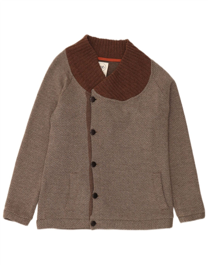 Vintage hombres Cardigan suéter medio gris Chevron algodón
