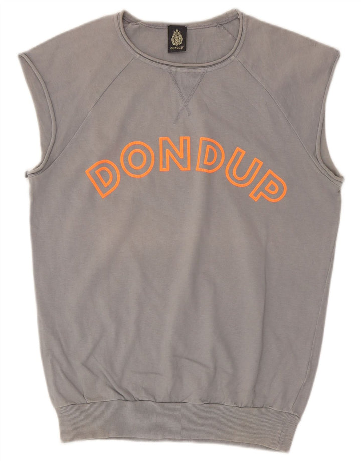 Dondup Hombre Sudadera Estampada Sin Mangas Jersey De Algodón Gris Medio