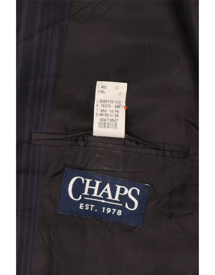 CHAPS Mens 3 Button Blazer Jacket UK 38 Medium Navy Blue Pinstripe Wool Vintage Chaps and Second-Hand Chaps from Messina Hembry 