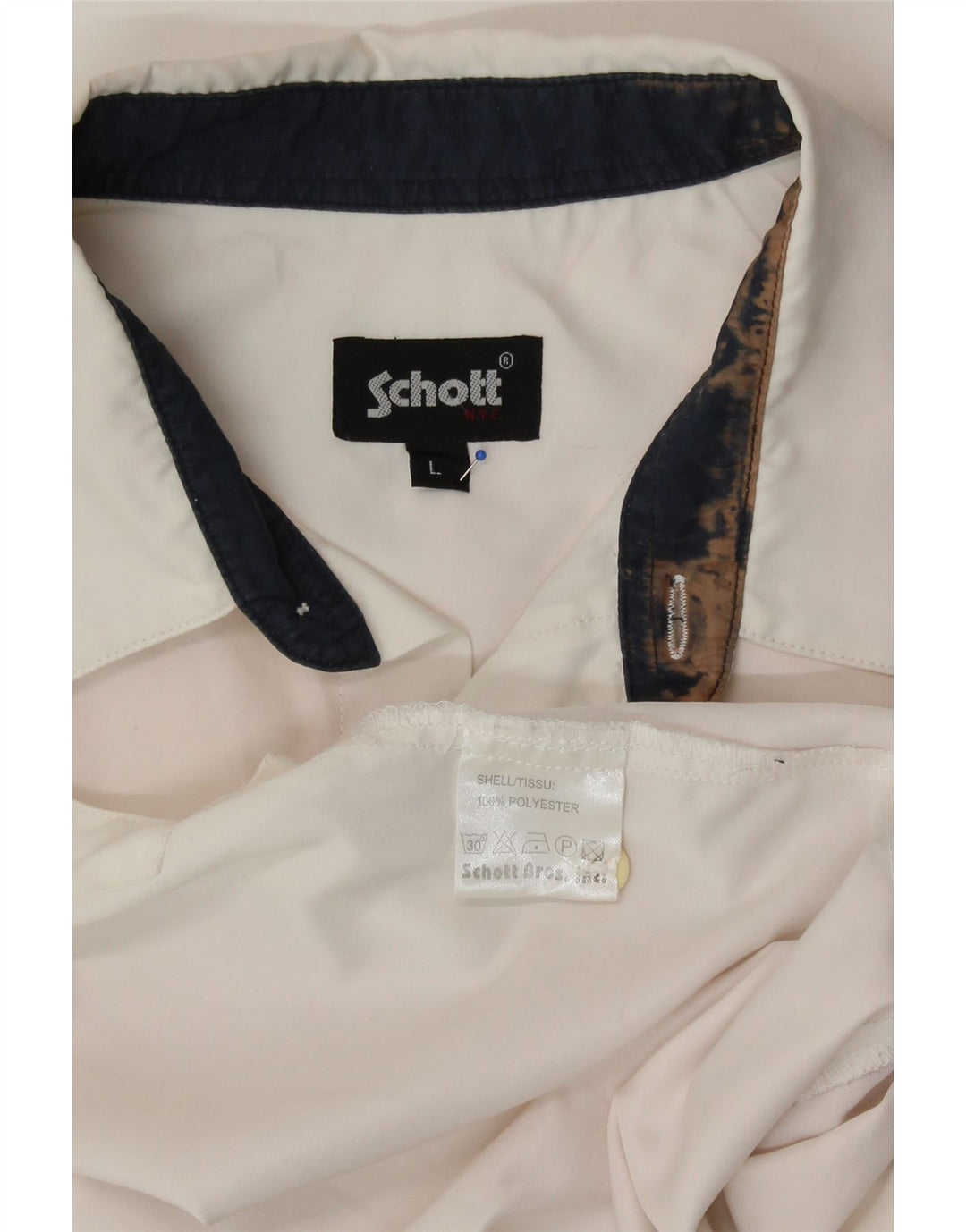 SCHOTT Mens Short Sleeve Shirt Large White Polyester Vintage Schott and Second-Hand Schott from Messina Hembry 