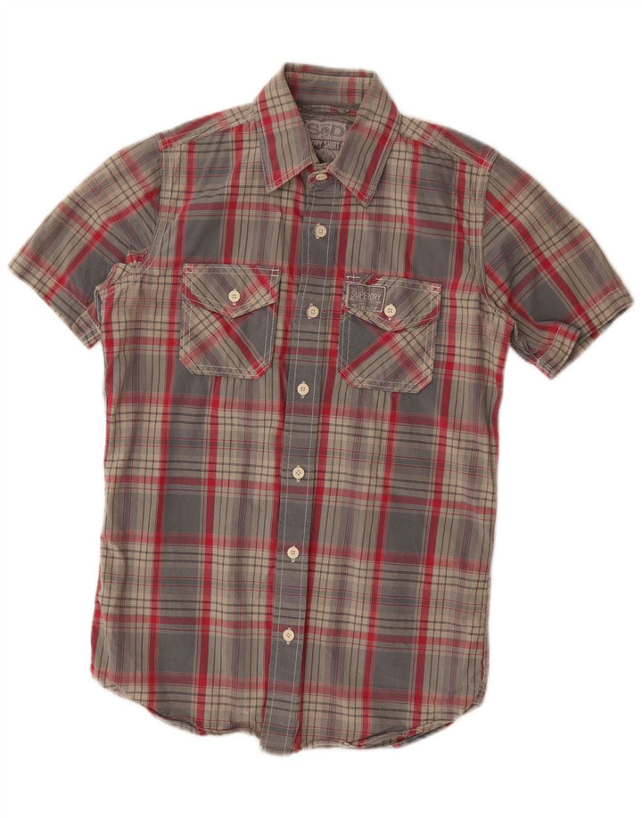 Superdry Camisa De Manga Corta De Algodón A Cuadros Gris Pequeño Para Hombre