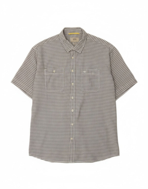 Camisa Camel Active de manga corta para hombre, corte regular, talla 2XL, algodón a cuadros gris