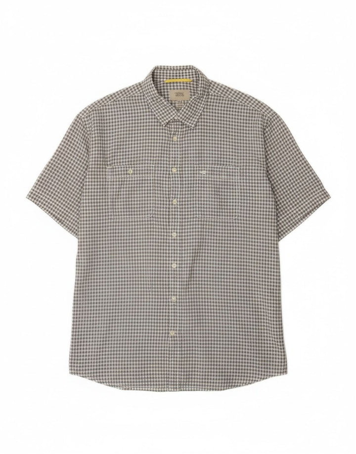Camisa Camel Active de manga corta para hombre, corte regular, talla 2XL, algodón a cuadros gris