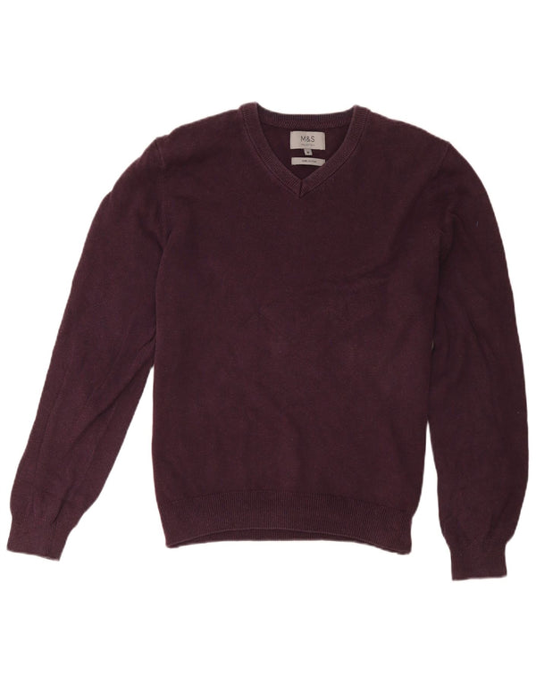 Marks & Spencer Jersey con cuello en V para mujer UK 44 Algodón burdeos mediano