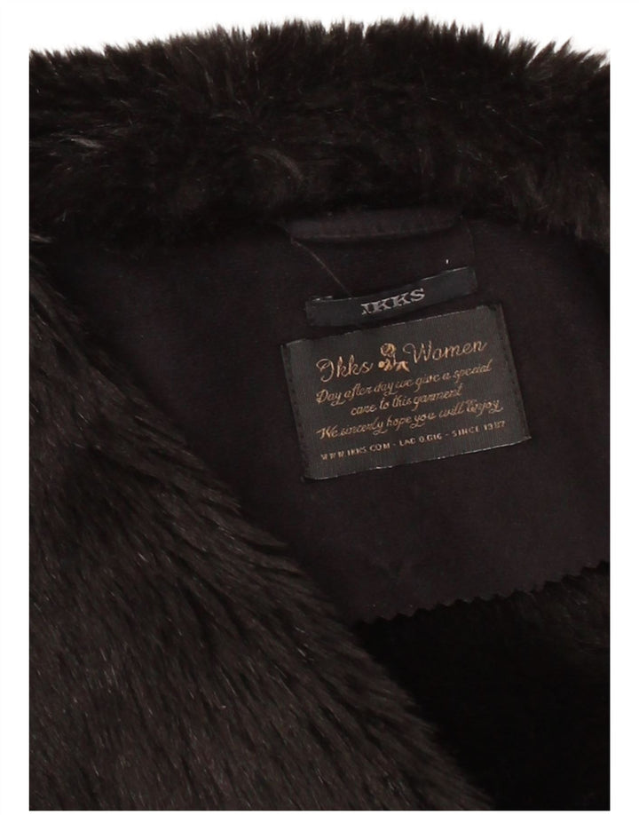 IKKS Womens Sherpa Overcoat UK 12 Medium Black Modal