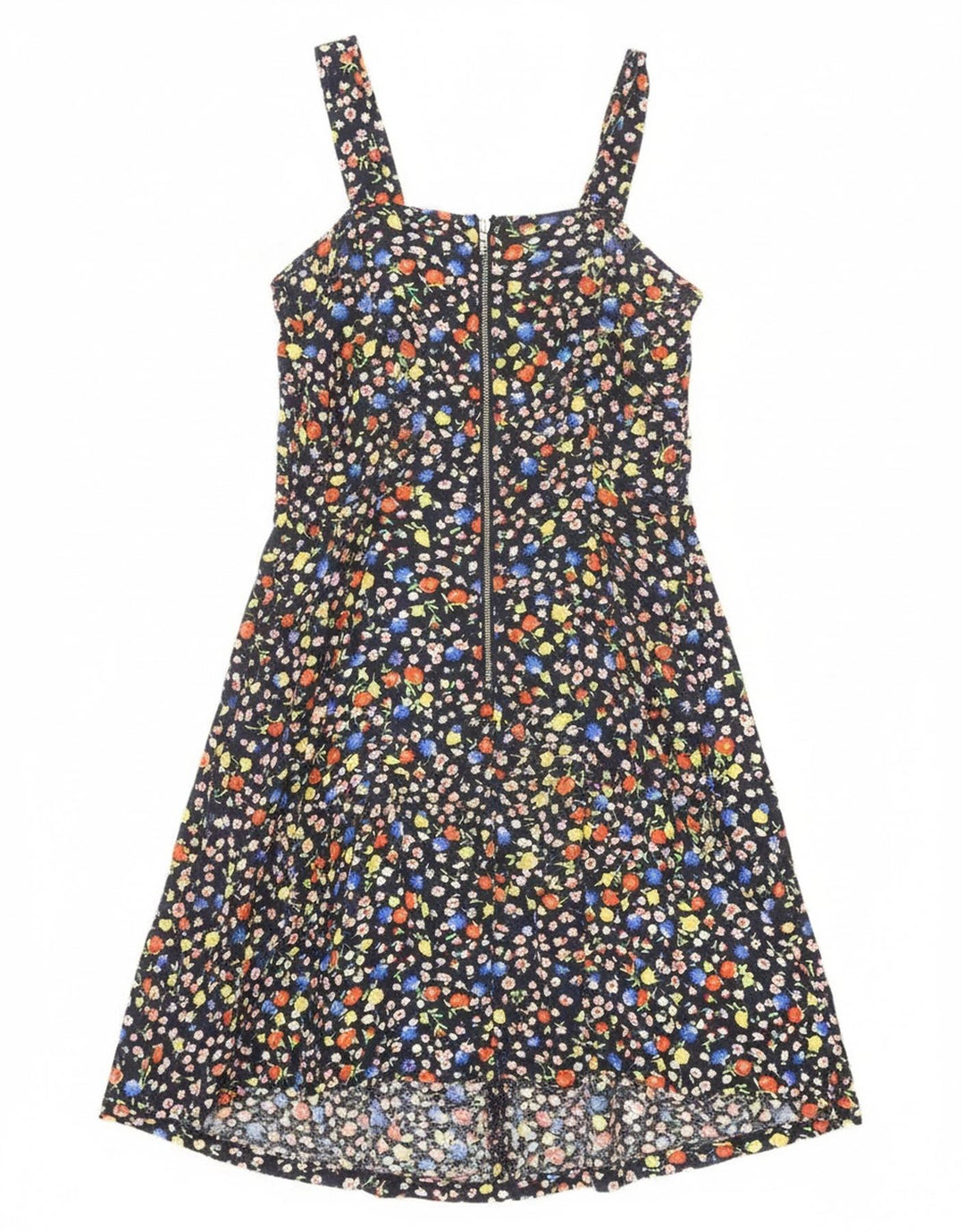 Vintage mujer Sundress Reino Unido 12 medio azul marino floral