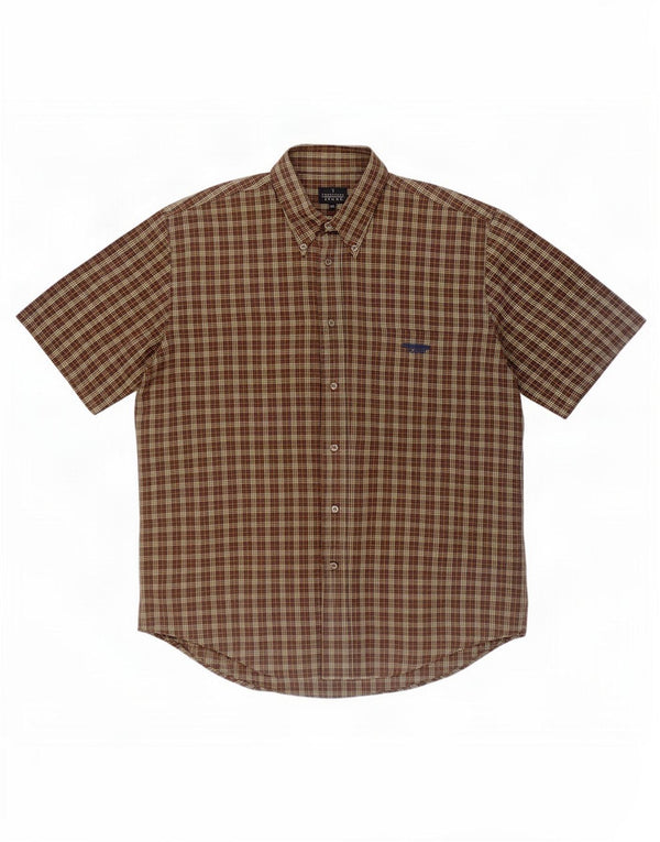 Camisa Hombre Trussardi Jeans Manga Corta XL Algodón Cuadros Verdes