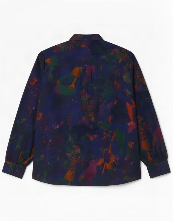 Paul Costelloe Blusa camisera con estampado abstracto para mujer UK 40 Azul marino mediano