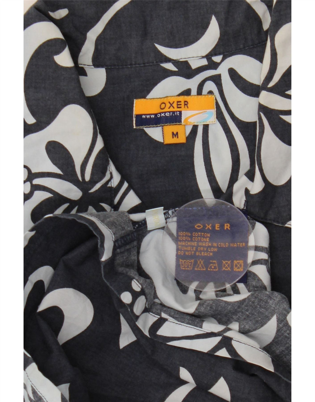 OXER Camisa de manga corta para hombre de algodón floral negro mediano