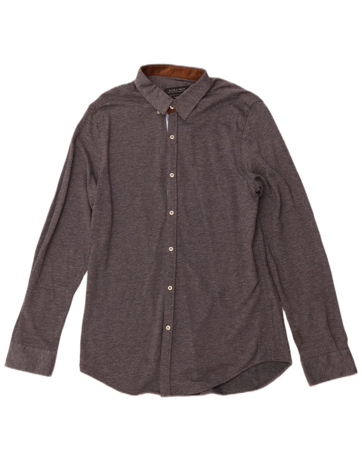ZARA Hombre Camisa Slim Fit Grande Azul Marino Moteado