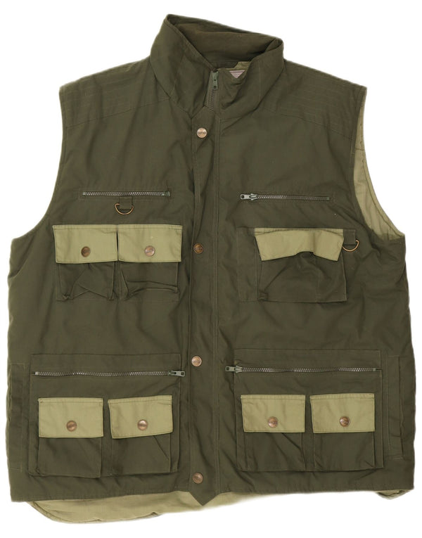 Vintage Hombres Utility Gilet Reino Unido 44 2XL Poliéster Caqui
