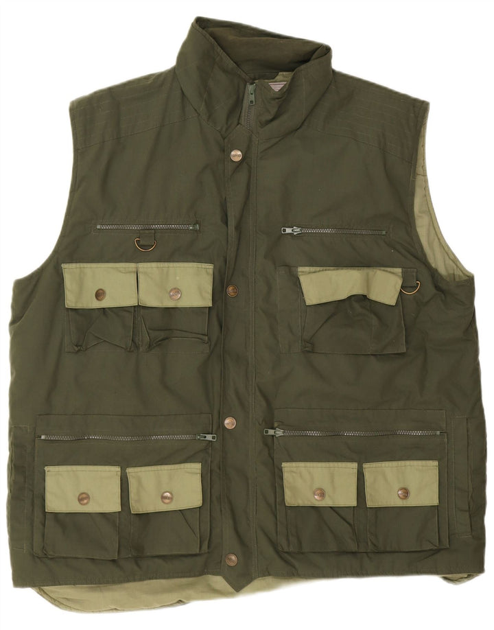Vintage Hombres Utility Gilet Reino Unido 44 2XL Poliéster Caqui