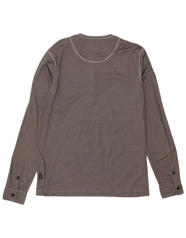 Hugo Boss Hombre - Top de corte regular y manga larga de algodón a rayas grises grandes