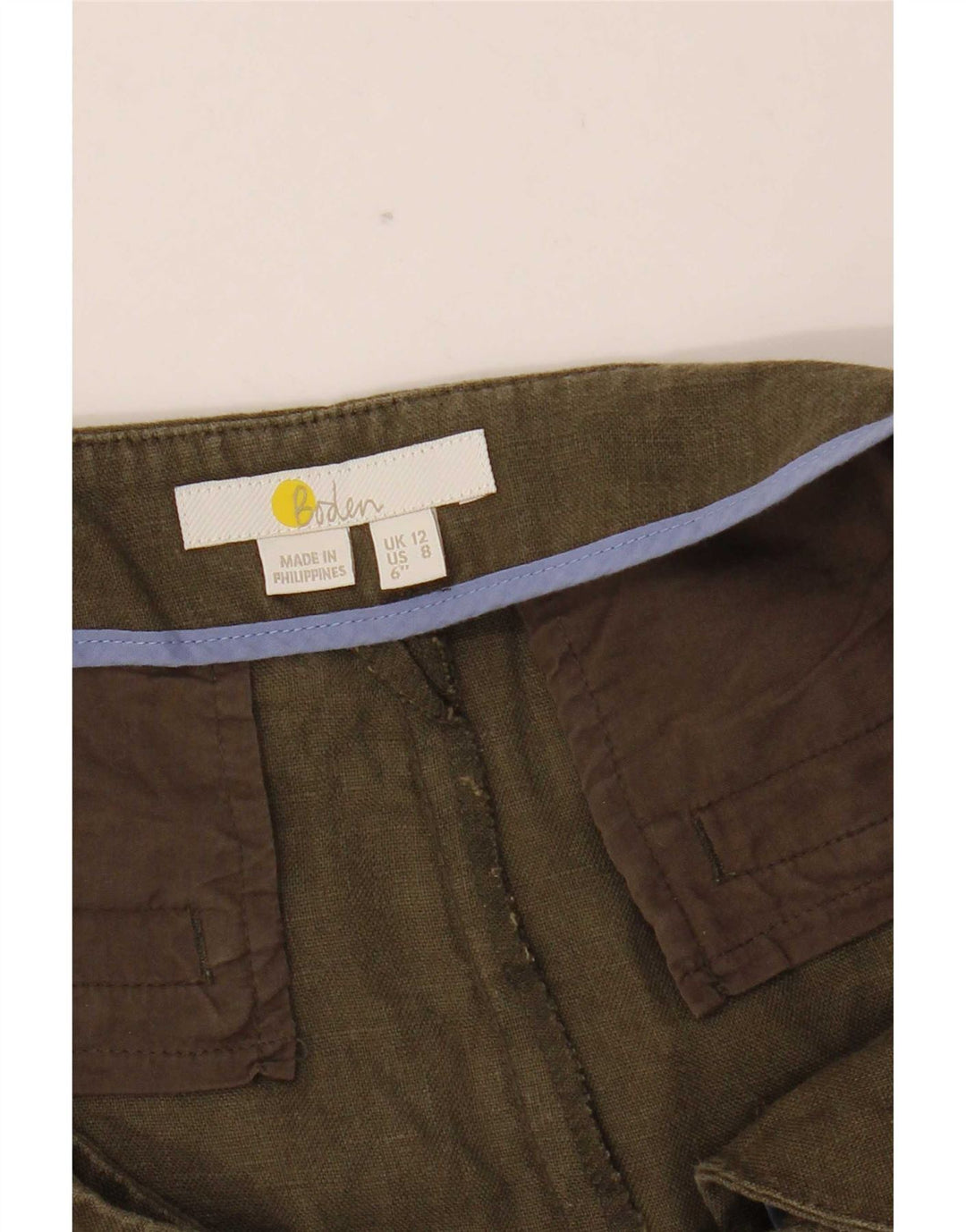 Pantalones cortos chinos Boden para mujer UK 12 Medium W32 Khaki Linen