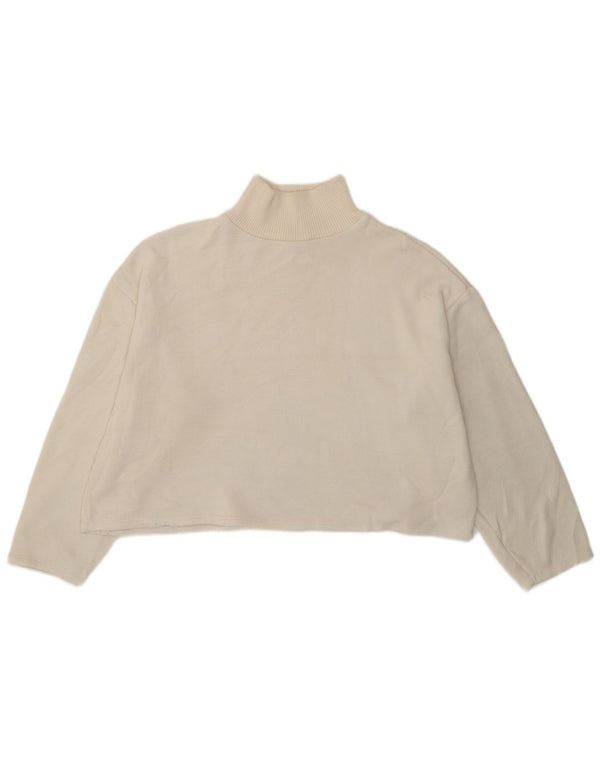 Zara Mujer Crop Loose Fit Top Manga Larga UK 46 Grande Poliéster Blanco