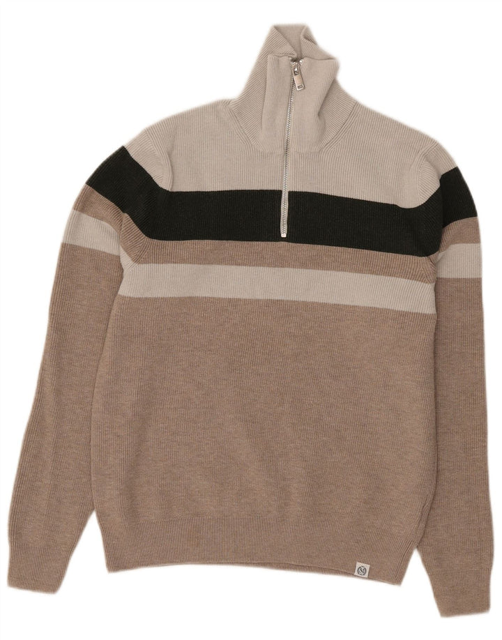 Marks & Spencer Suéter tipo jersey con cuello y cremallera para mujer UK 40 Small Grey Colourblock