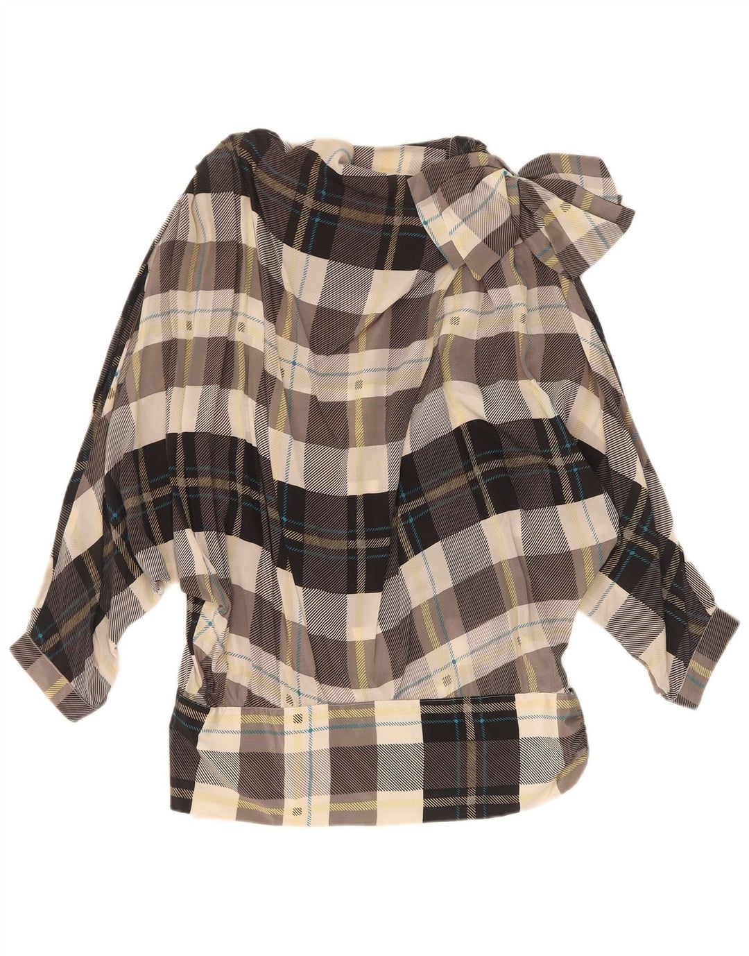 Blusa vintage de gran tamaño para mujer Top IT 42 Seda mediana a cuadros multicolor