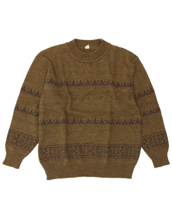 VINTAGE Jersey de cuello redondo para mujer IT 52 2XL Verde Geométrico