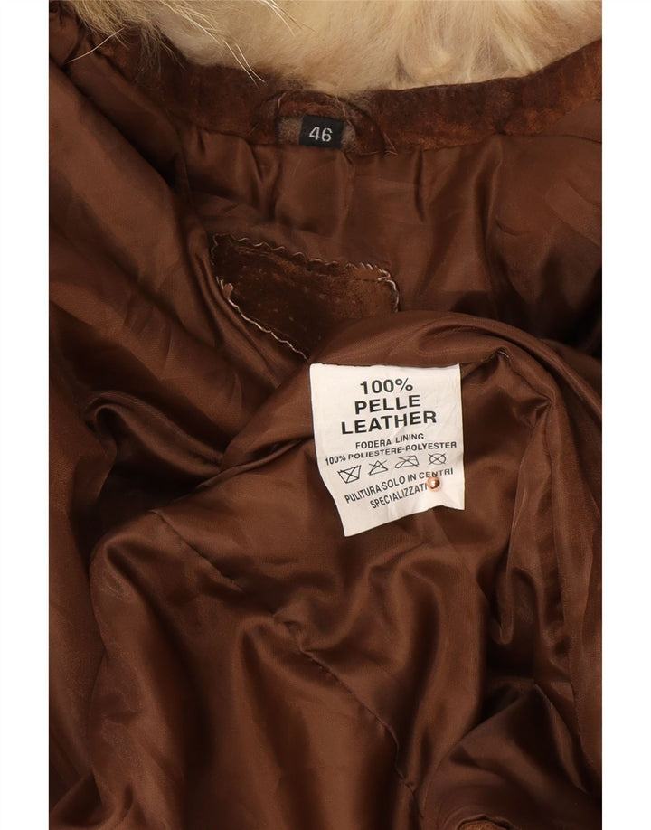 VINTAGE Chaqueta de ante abierta para mujer IT 46 Cuero marrón grande