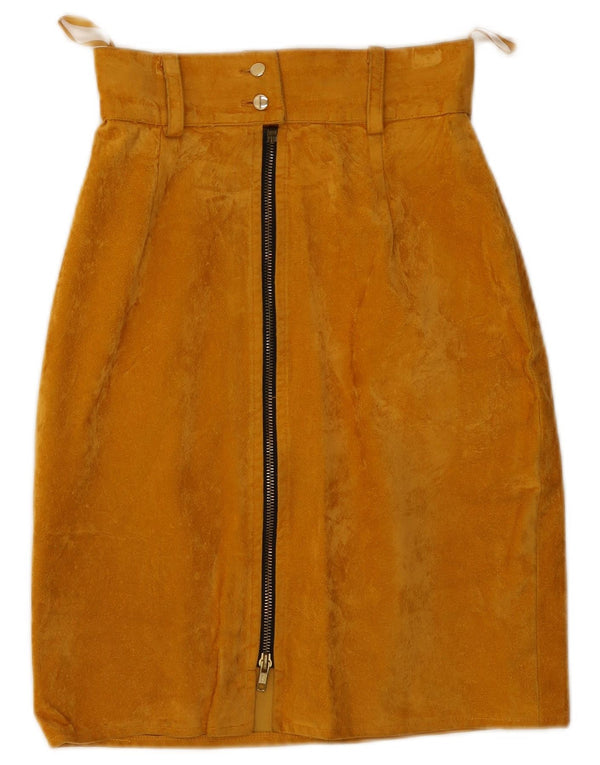 Vintage mujer cintura alta lápiz falda mediana W26 algodón amarillo