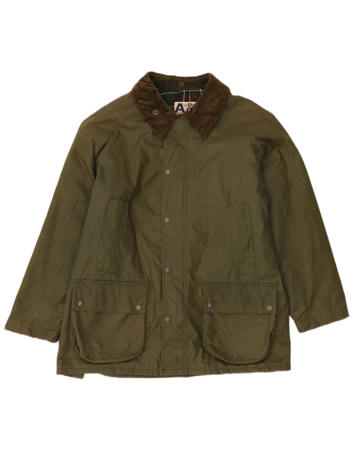 Carrera Chaqueta de algodón encerado para hombre Reino Unido 36 Pequeño Acrílico verde