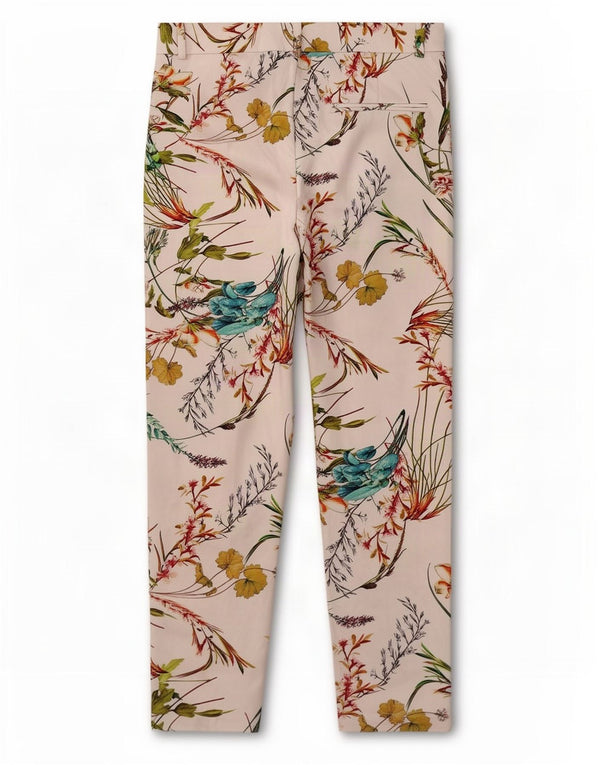 Zara Mujer Pantalón Chino Slim Small W28 L27 Poliéster Floral Blanco