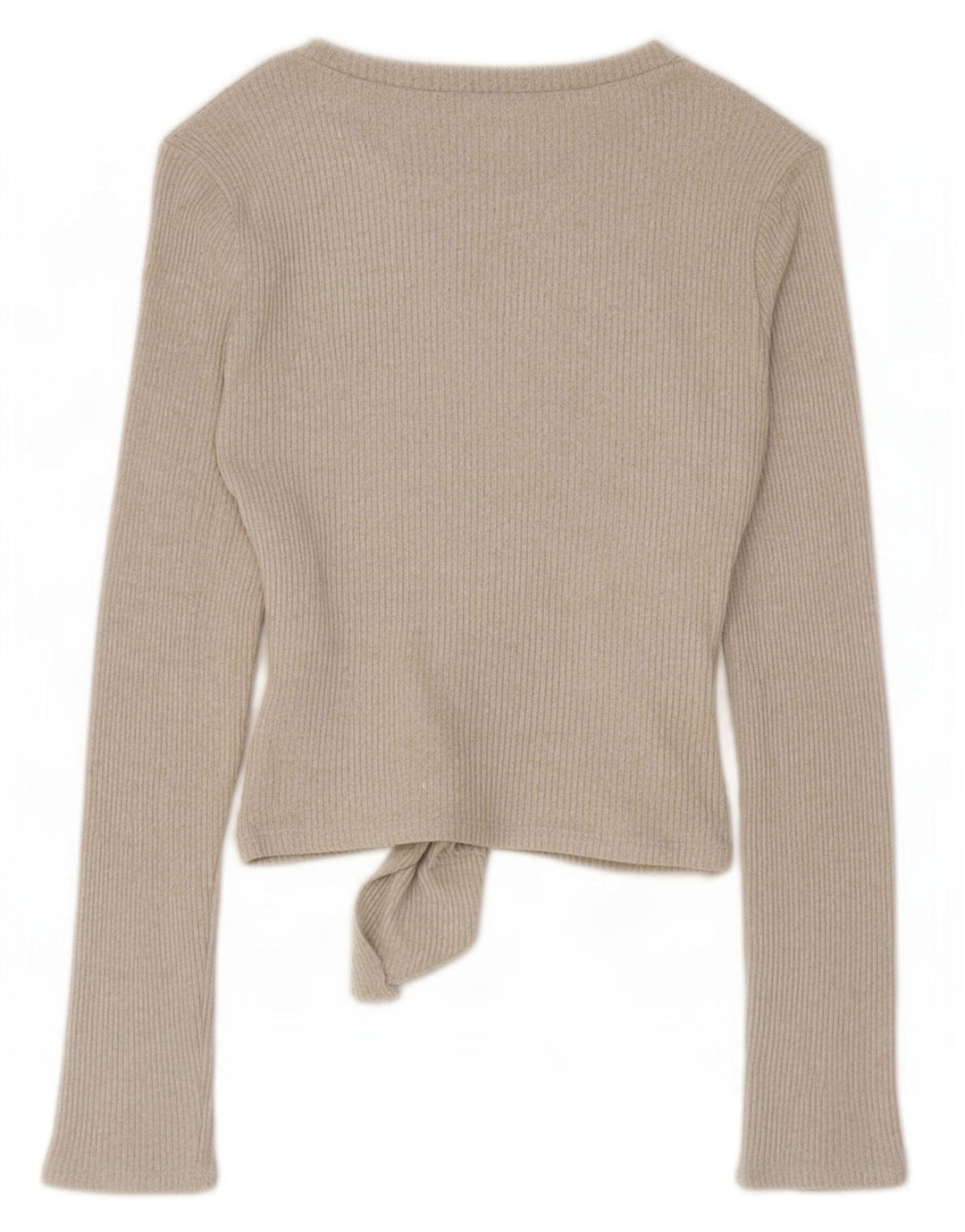 Zara Mujer Top Con Lazo Frontal Manga Larga UK 10 Small Viscosa Beige